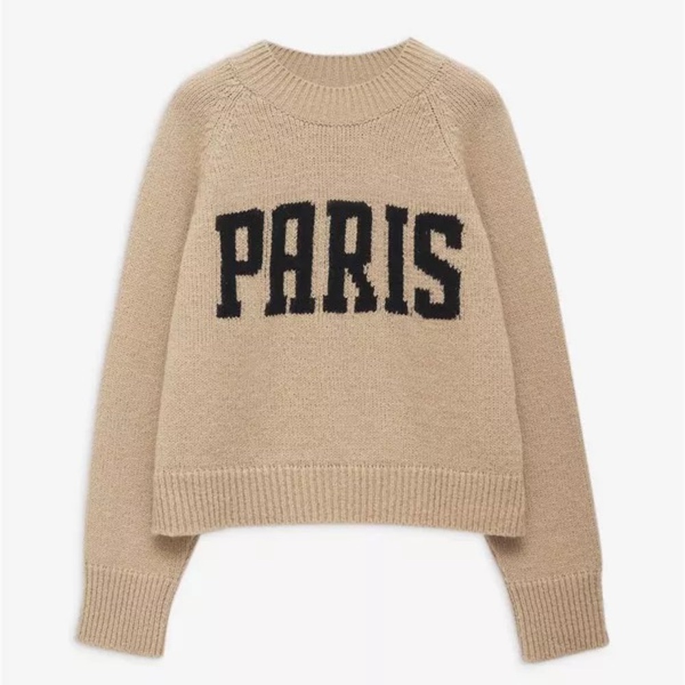 Anine Bing Kendrick Paris Cashmere Beige Sweater